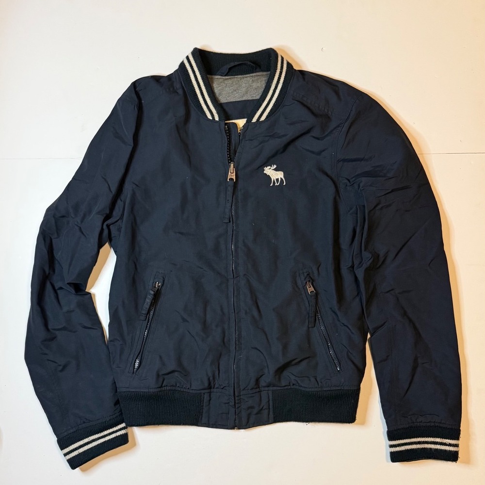 Vintage Abercrombie & Fitch Y2K Bomber Jacket Mens Size M Navy Full Zip